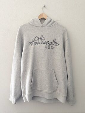 Madhappy Bow Fleece Hoodie Sweatshirt Med Grey Cotton Oversized Casual Street